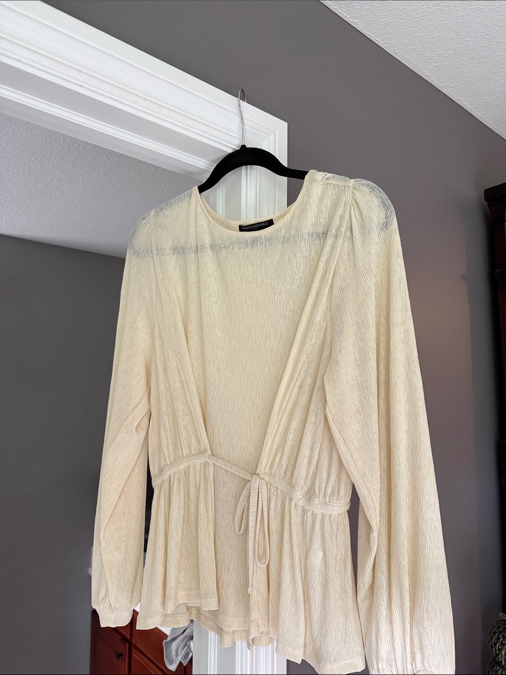 Banana Republic Cream Textured Long-Sleeve Peplum Blouse